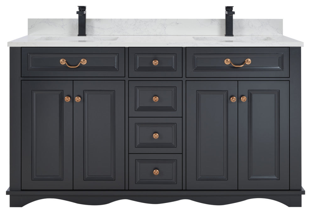 Legion Furniture WS2512 Series Bathroom Sink Vanity, Tricorn Black, 60", Artificial Stone Top, Double Sink