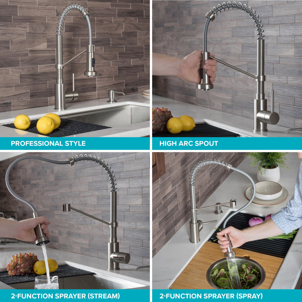 Bolden Commercial Style 2-Function Pull-Down 1-Handle 1-Hole Kitchen Faucet, Brushed Gold