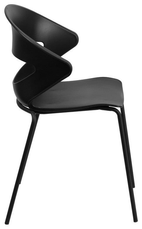 5 Pack Multipurpose Stack Chair, Black Plastic Seat With Unique Curved Open Back