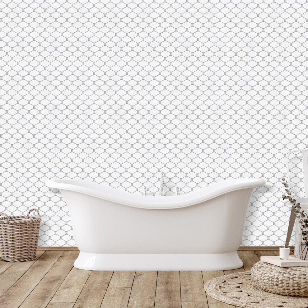 Badajoz 11.5x10.94, Honeycomb Glass Mosaic Tile, White, Box of 11