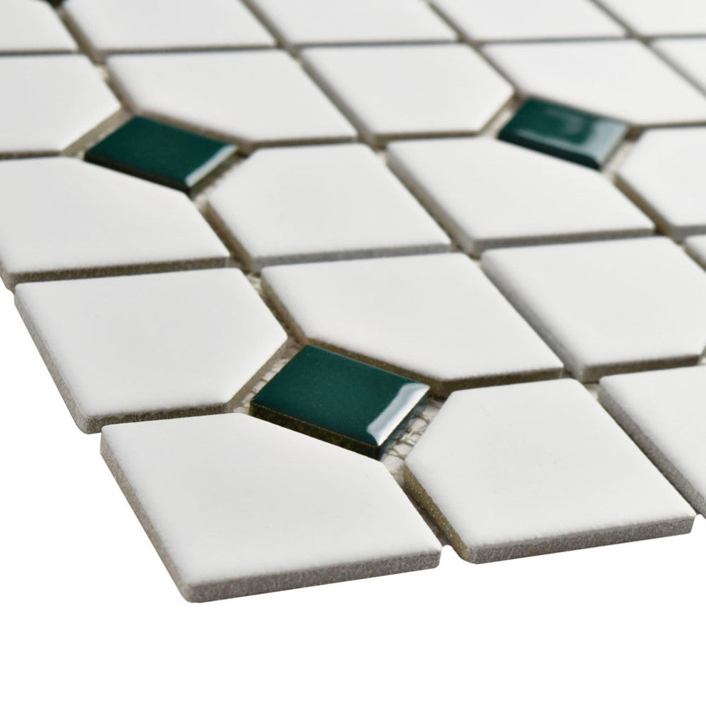 Oxford Matte White w/ Green Dot Porcelain Floor and Wall Tile