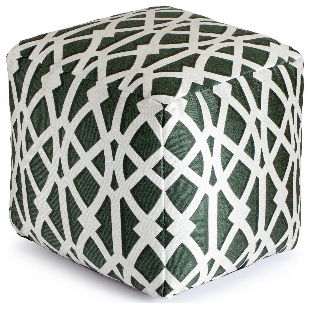 Sark Green 18" x 18" x 18" Green and Ivory Pouf