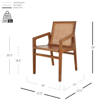 Davina Teak Dining Side Arm Chair, Java Brown