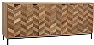 Walnut Herringbone Sideboard With Steel Base