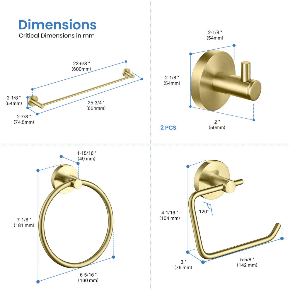 Circular 5-Piece Bathroom Hardware Set, Brushed Gold