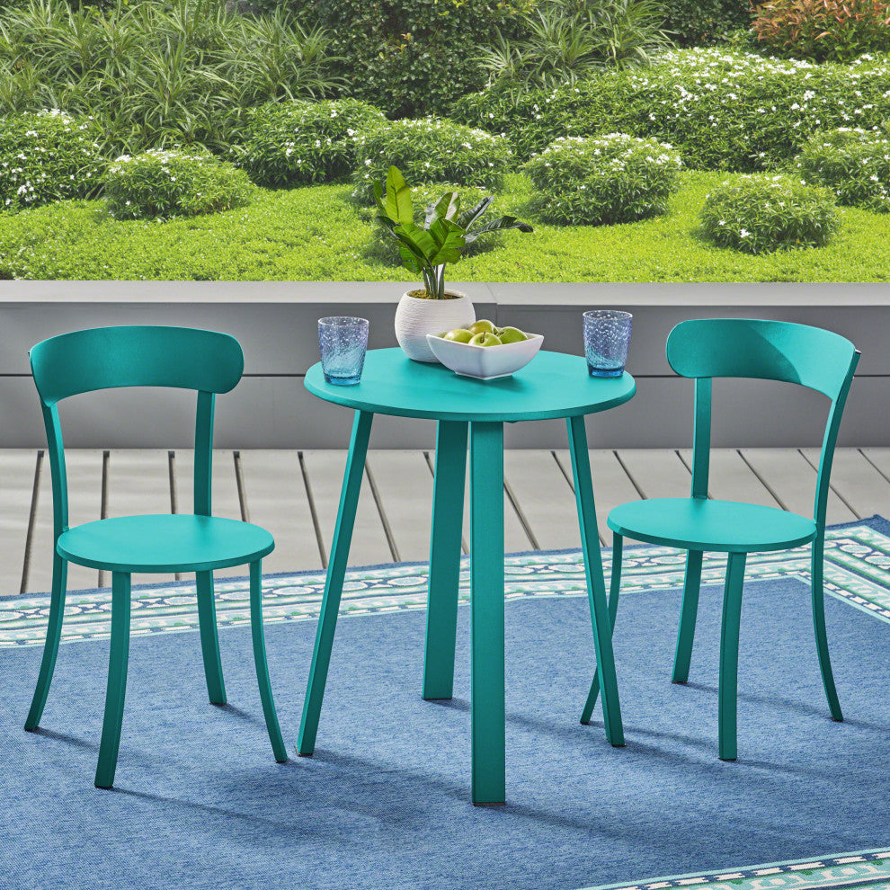 GDF Studio Kelly Outdoor Bistro Set, Matte Teal