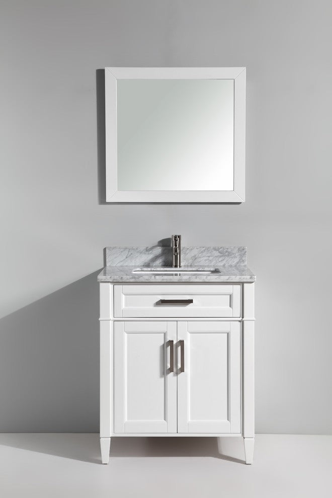 Vanity Set With Carrara Marble Top, 30", White, Led Touch-Switch Mirror
