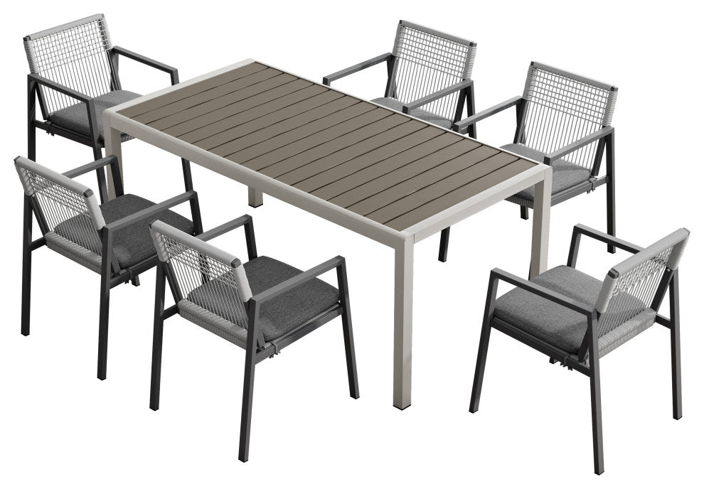 GDF Studio 7-Piece Outdoor Dining Set With Chairs & Table, Gray/Black/Silver