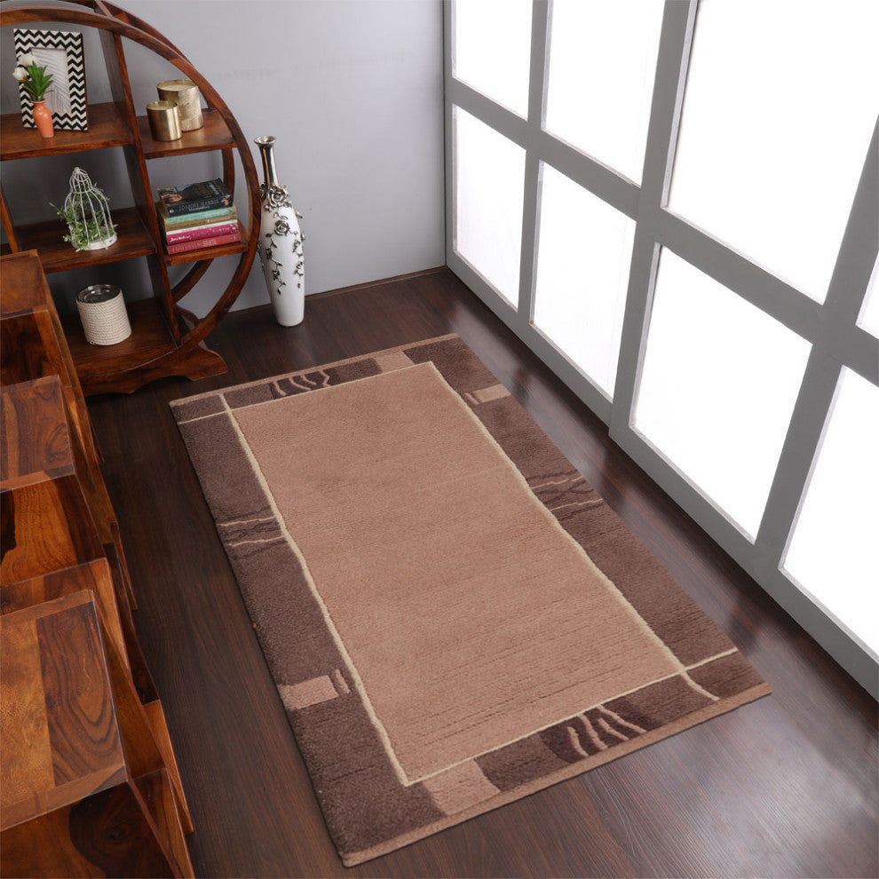 Hand Knotted Tibbati Wool Area Rug Contemporary Choco