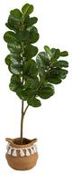 4.5' Fiddle Leaf Fig Faux Tree W/Handmade Natural Cotton Woven Planter W/Tassels