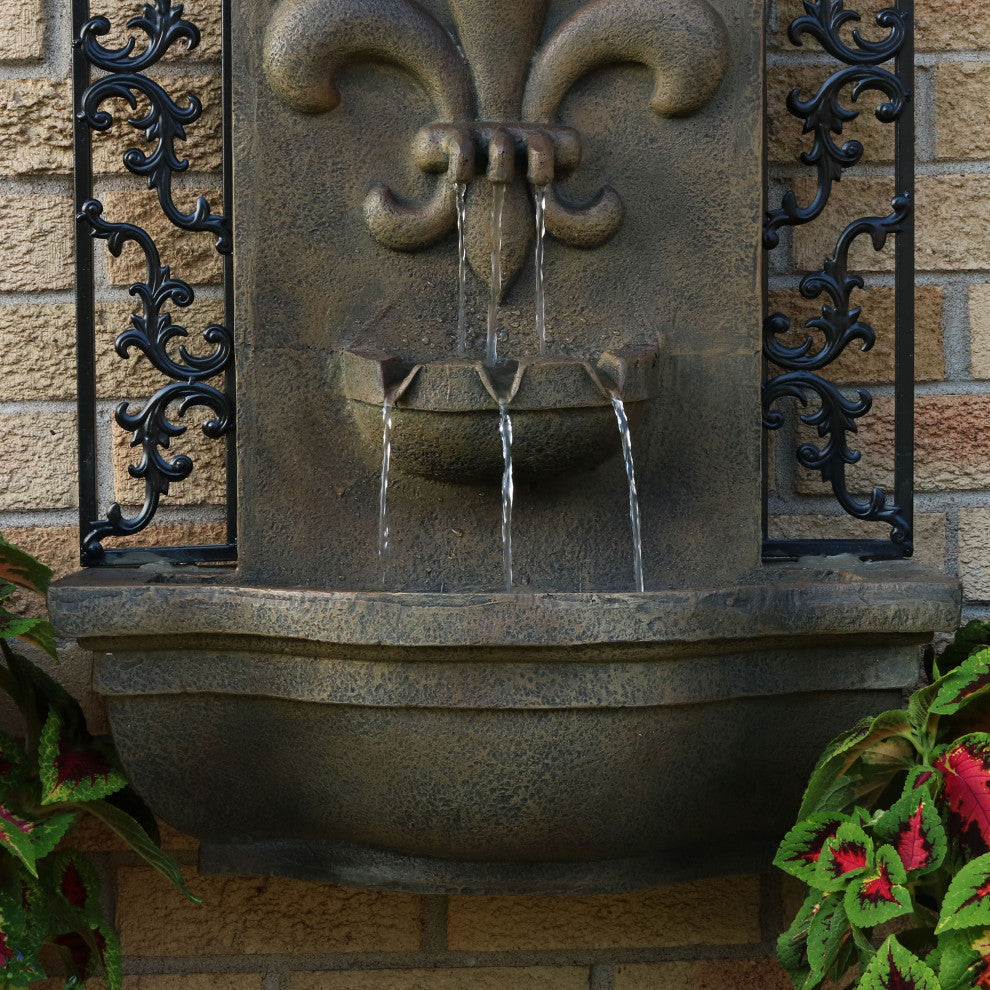 Sunnydaze French Lily Electric Outdoor Wall Fountain, Florentine Stone