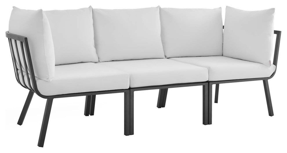 Riverside 3 Piece Outdoor Patio Aluminum Sectional Sofa Set - Gray White