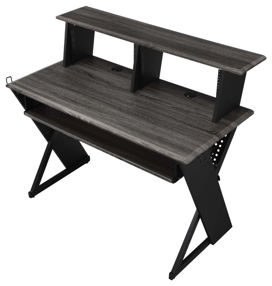 Rectangular Music Desk Table With Earphone Rack, Black