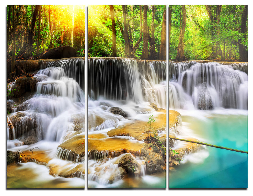 "Wide View of Erawan Waterfall" Metal Wall Art, 3 Panels, 36"x28"