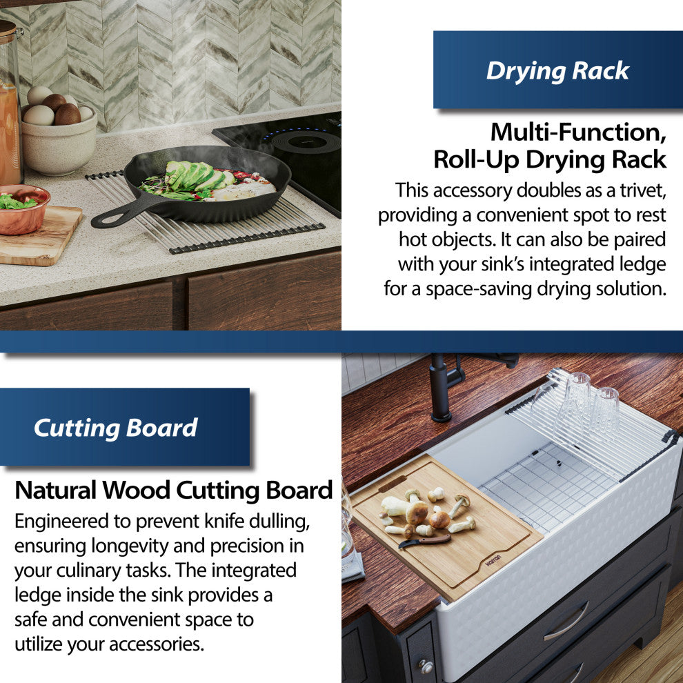 Karran 33 in. Single Bowl Workstation Fireclay Sink with Reversible Apron, White