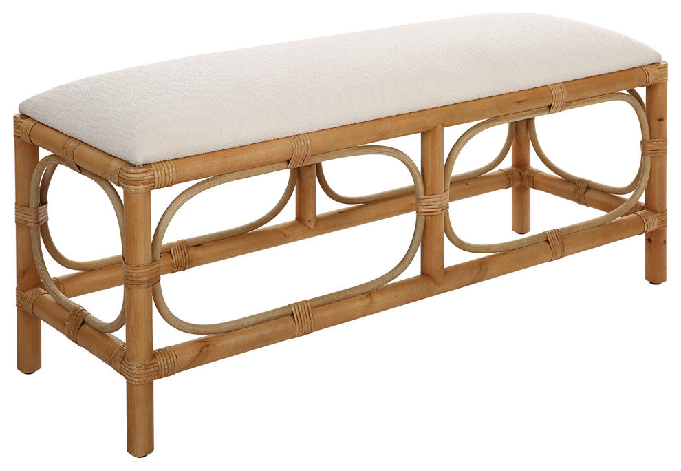 Uttermost 23755 Laguna 48"W Wood Framed Fabric Bench - White