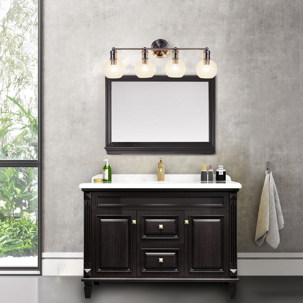 Oxa Transitional Brushed Nickel 4 Light Vanity Bath Light 30" Wide