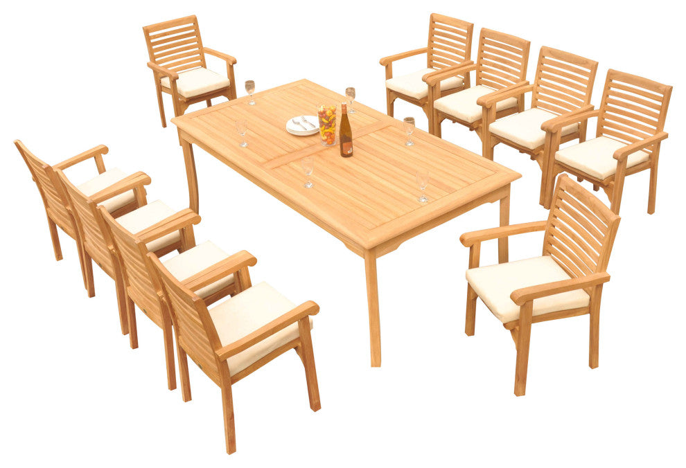 11-Piece Outdoor Teak Dining Set: 83" Rectangle Table, 10 Hari Stacking Chairs