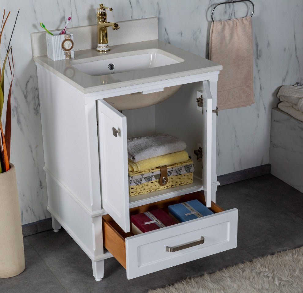 Nera Collection 24" Bathroom Vanity With Sink, Mirror, Countertop, White