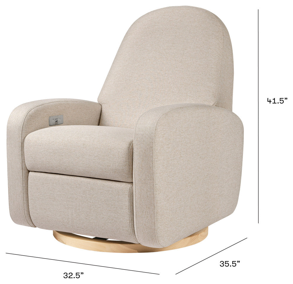 Nami Electronic Recliner and Swivel Glider Recliner, Boucle With USB port, Performance Beach Eco-Weave With Light Wood Base