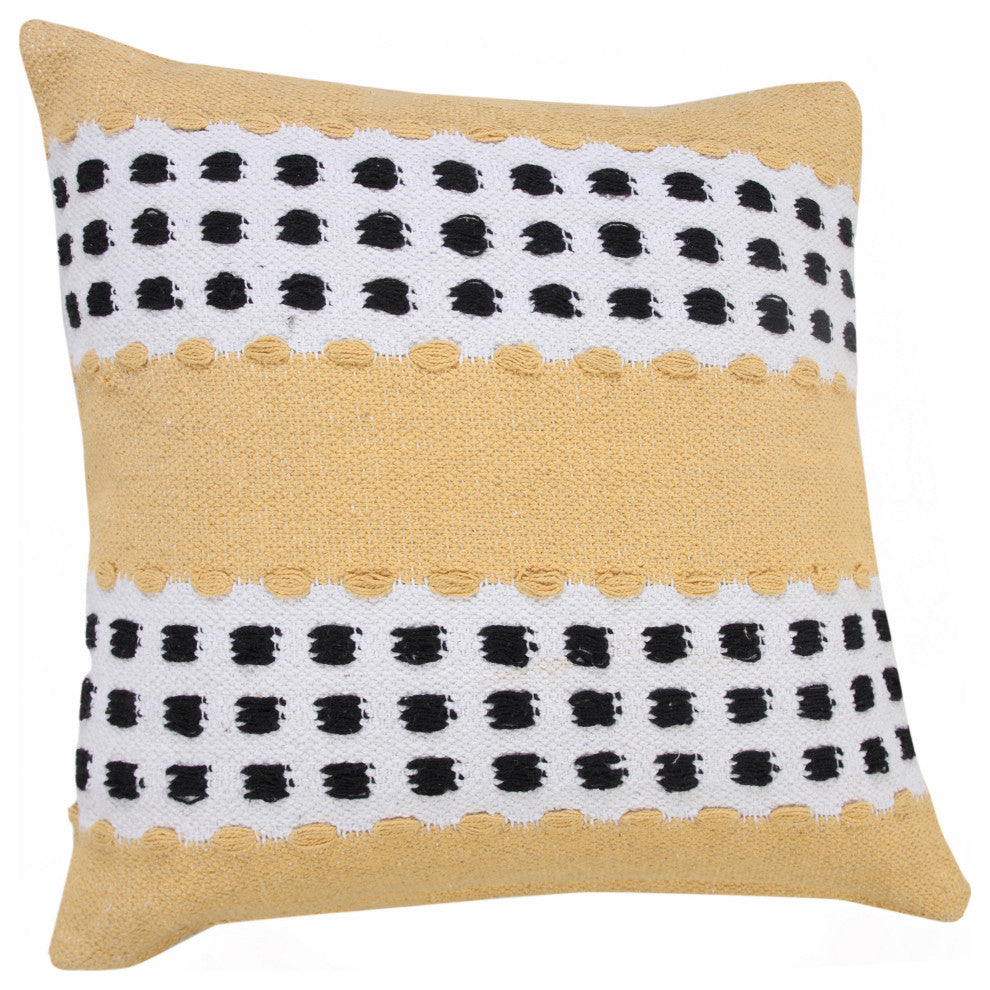 Ox Bay Handwoven Yellow/Black Stripe Organic Cotton Pillow Cover, 20"x20"