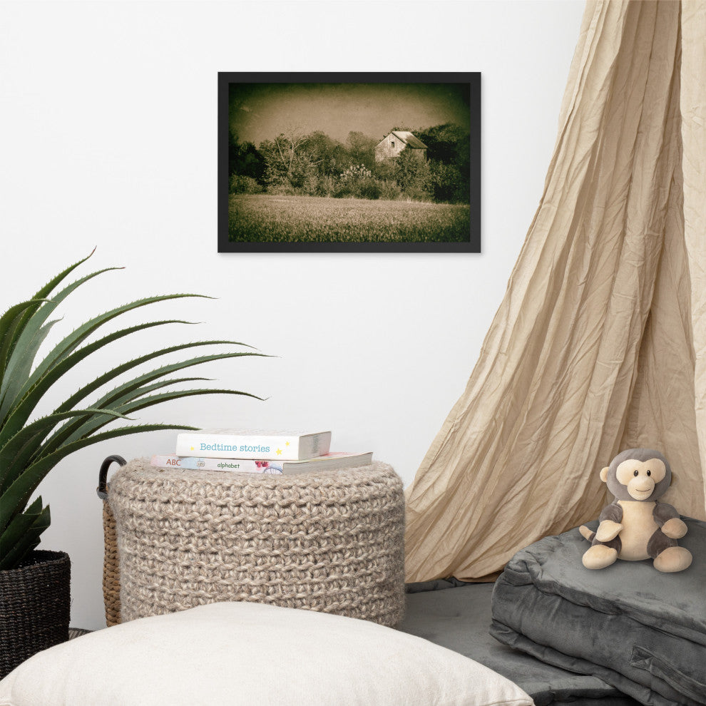 Abandoned Barn In The Trees Vintage Framed Photo Paper Wall Art Prints, Black, 18" X 24"