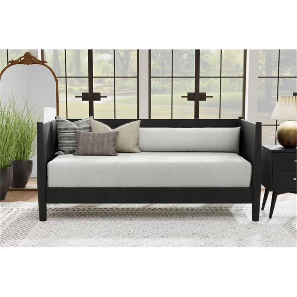 Alpine Furniture Flynn Mid Century Modern Twin Size Wood Day Bed in Black