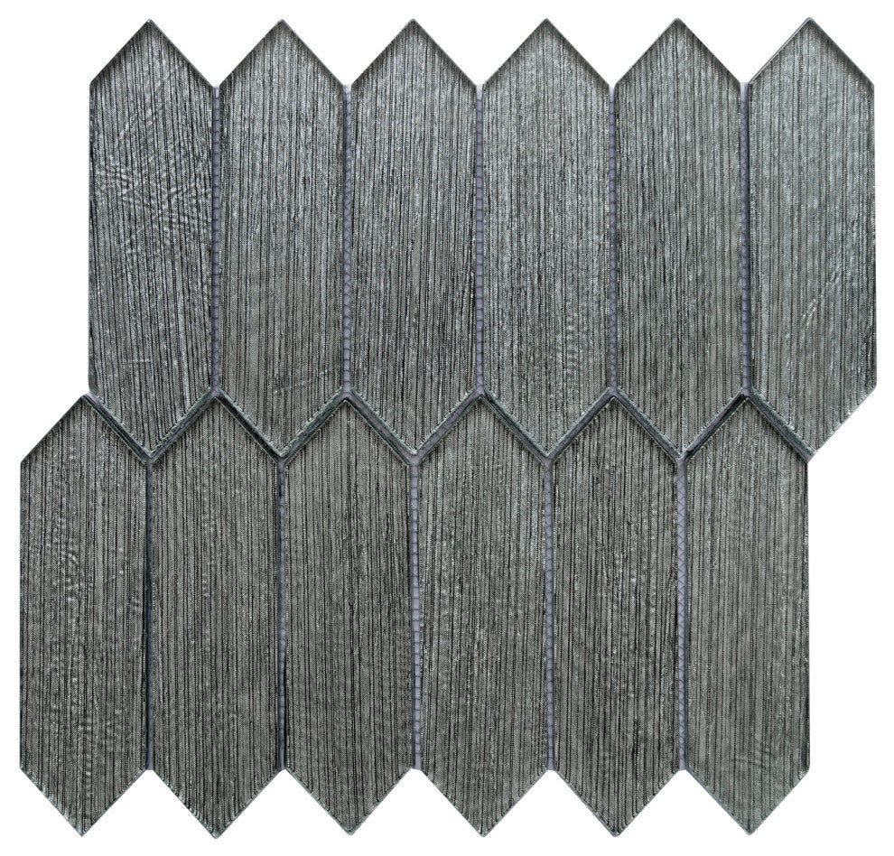 Windey 10.9"x11.3" Hexagon Laminated Glass Mosaic Wall Tile, Black, Box of 11