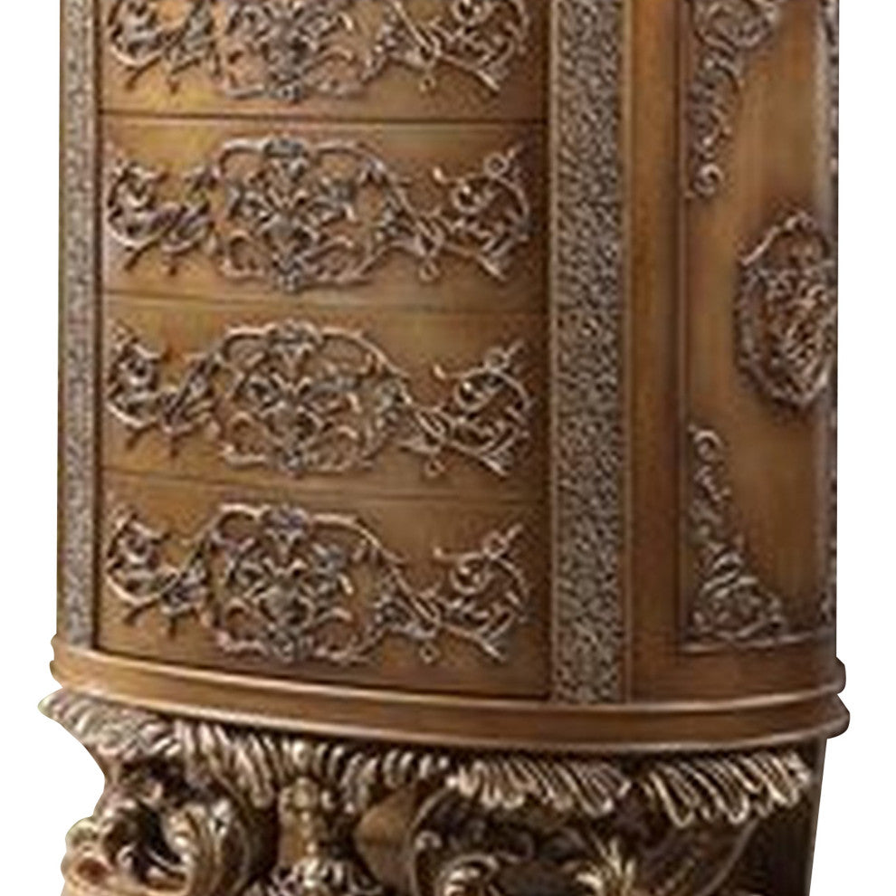 Benzara BM269594 Chest With 4 Storage Drawers/Ornate Engravings, Antique Gold