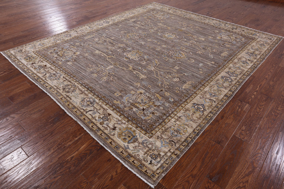 8' 5" X 9' 10" Natural Peshawar Hand Knotted Rug Q4426