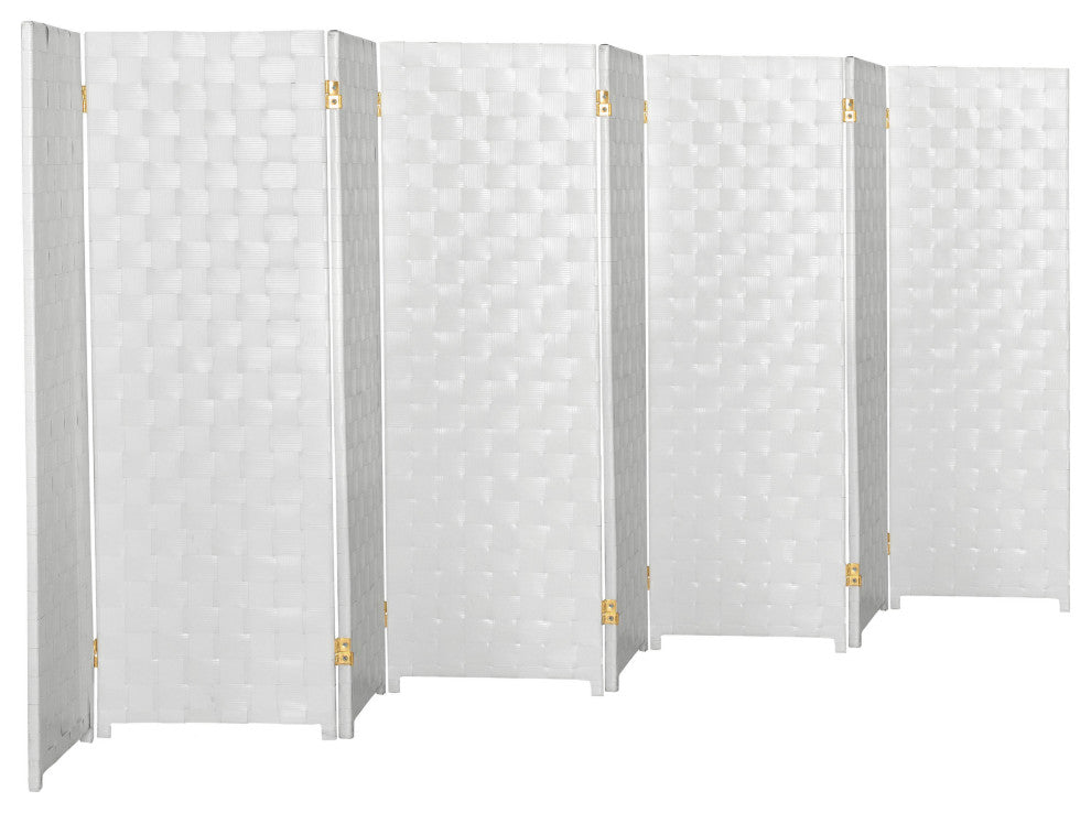 4 ft. Short Woven Fiber Outdoor All Weather Room Divider 8 Panel White