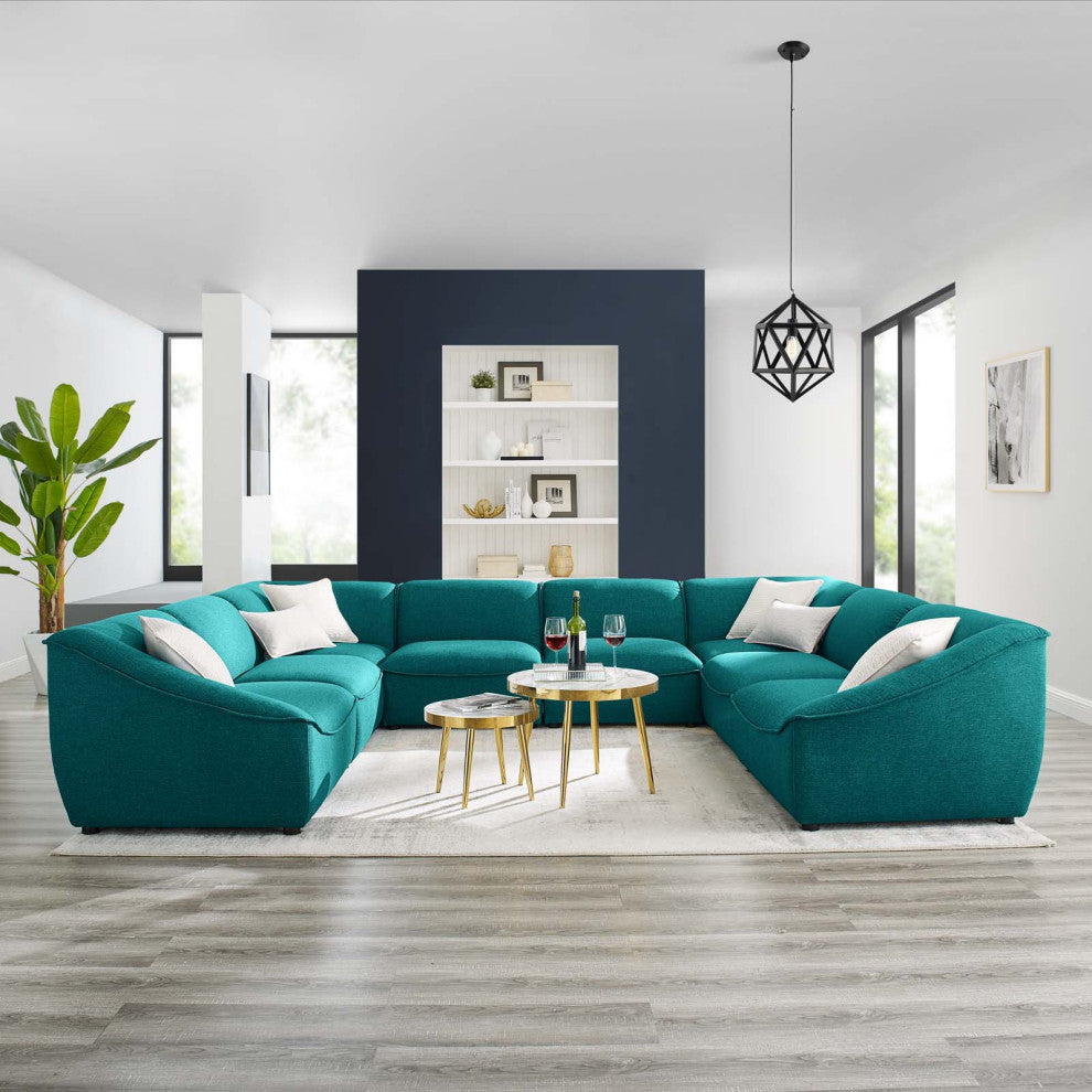 Sectional Sofa Set, Fabric, Teal Blue, Modern, Living Lounge Hotel Hospitality