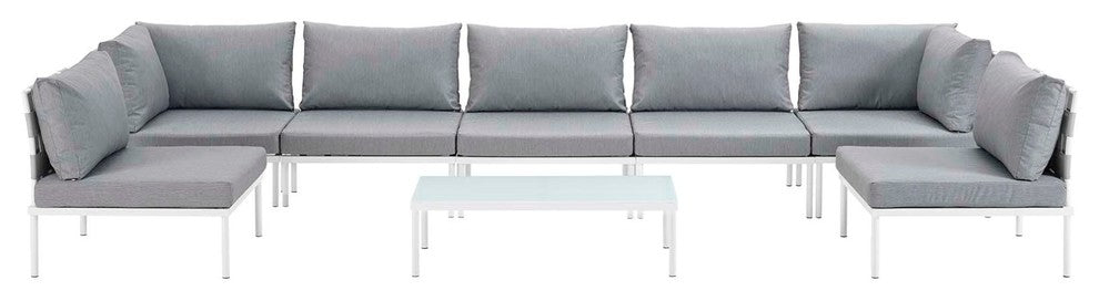 Modern Urban Outdoor Patio 8-Piece Sectional Sofa Set, Gray White Gray, Rattan
