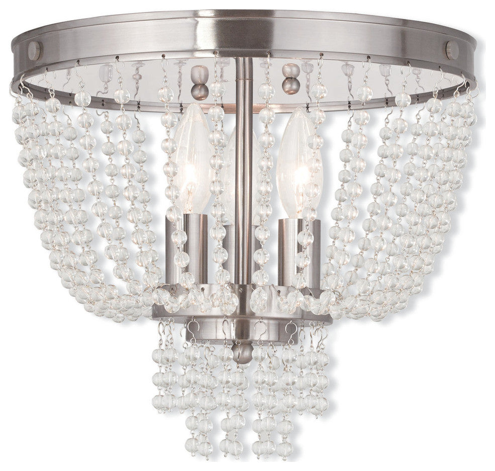 Ceiling Mount With Clear Crystals, Brushed Nickel