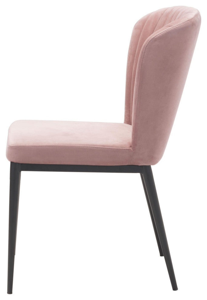 Dining Chair, Set of 2, Steel Metal, Fabric, Pink, Black, Kitchen Cafe Bistro