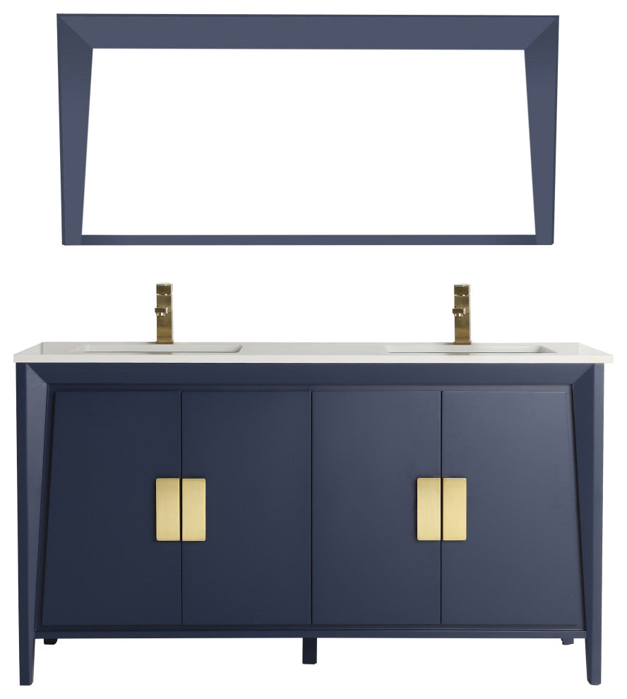 60" Larvotto Navy Blue Modern Double Sink Bathroom Vanity, No Matching Mirror