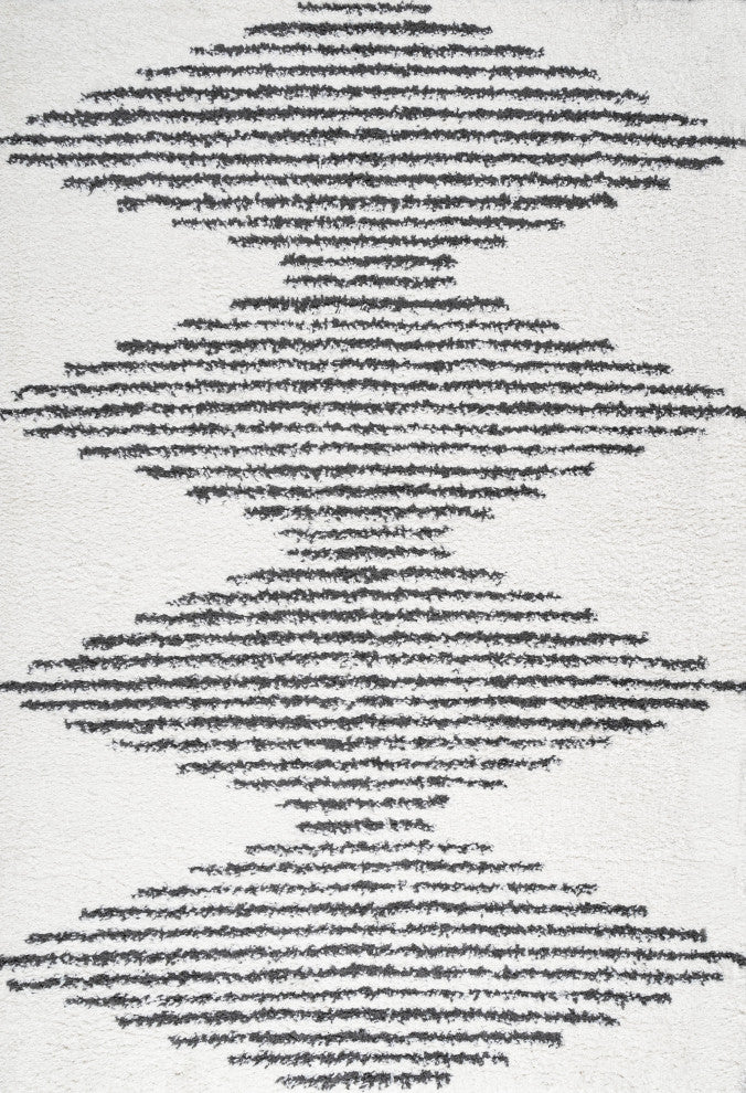 Elm Diamond Stripe Geometric Shag, White/Black, 3'x5'