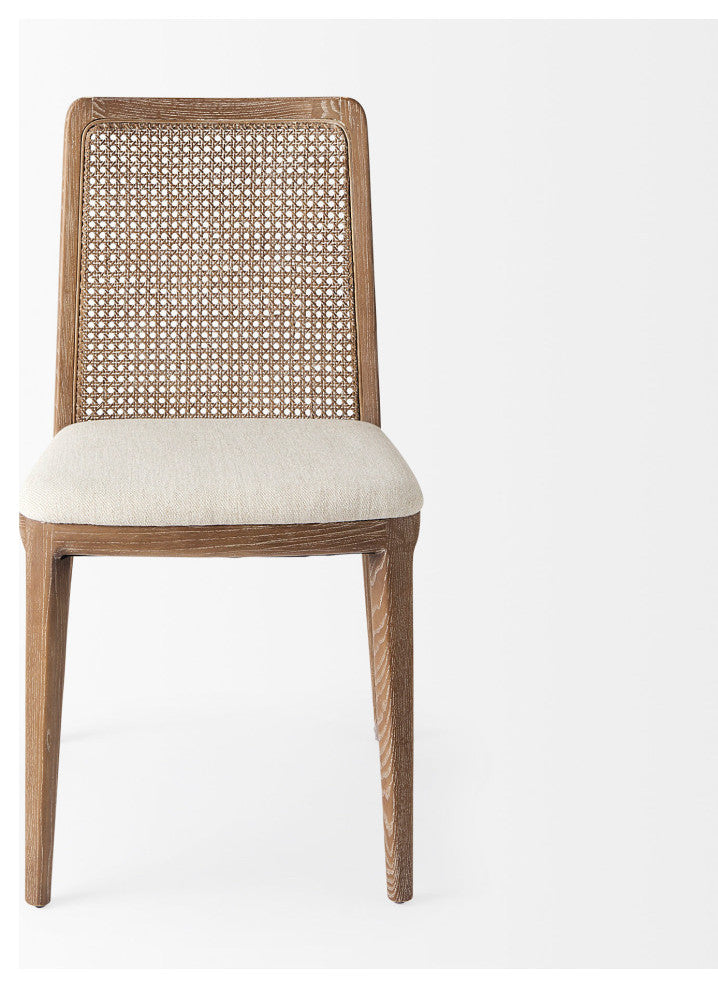 Clara Cream Fabric And Cane Back With Brown Wood Frame   Dining Chair (Set of 2)