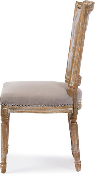 Estelle Weathered Oak Button-tufted Upholstered Dining Chair, Beige