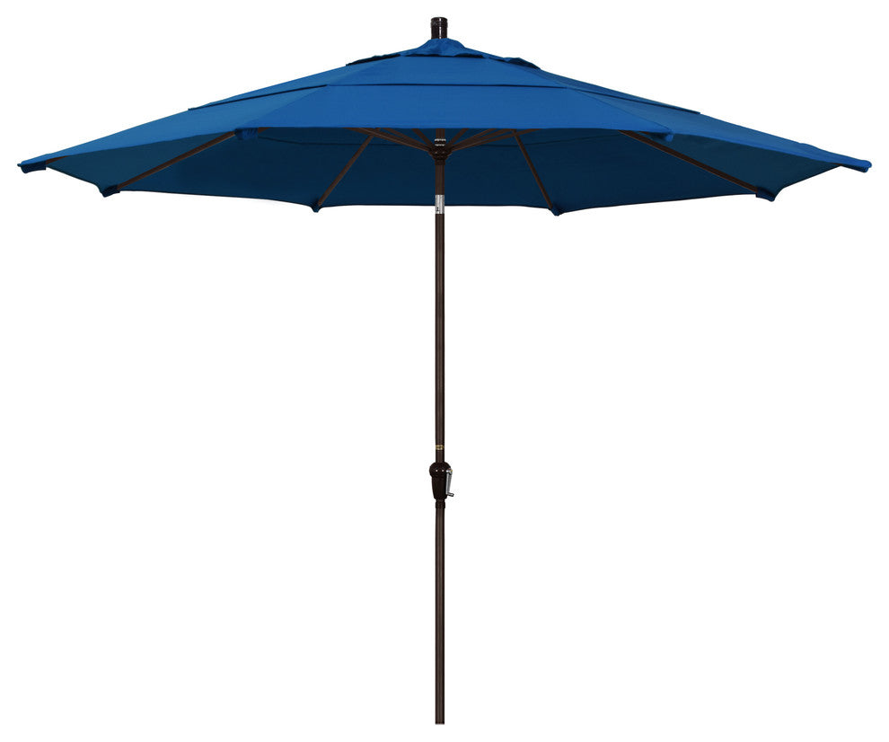 11' Bronze Auto-Tilt Crank Aluminum Umbrella, Pacifica, Pacific Blue