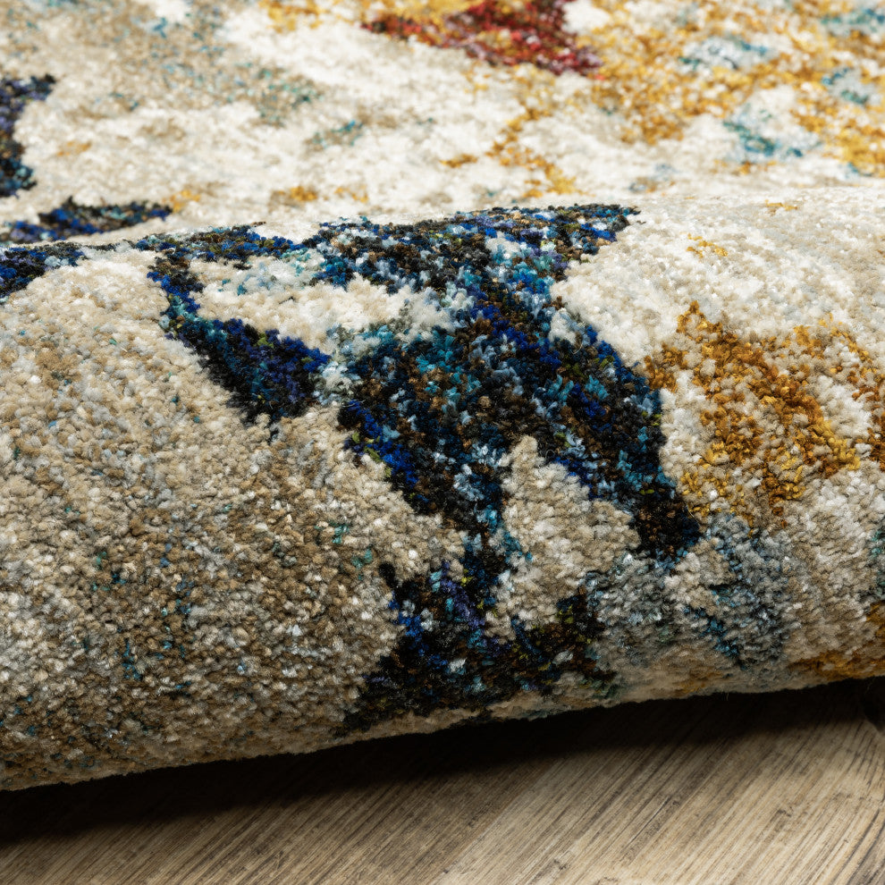 Elements Marbled Patina Beige/Blue Area Rug, 5'3"x7'3"