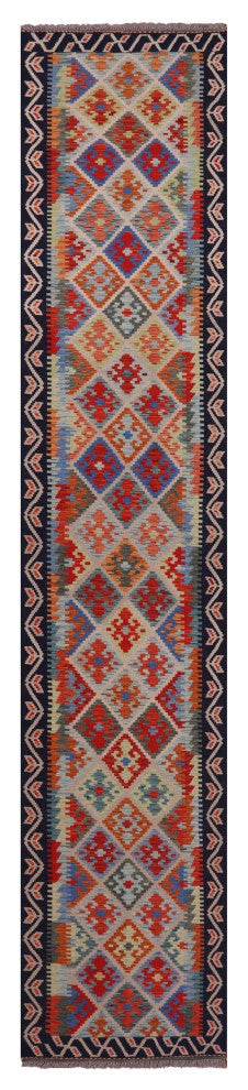 Kilim Flat Weave Wool On Wool Reversible Runner Rug 2' 10" X 16' 1" Q9465