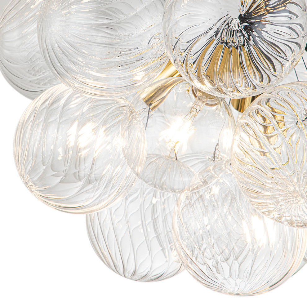 Contemporary 6-Light Twisted Clear Glass Globe Chandelier, Black/Gold