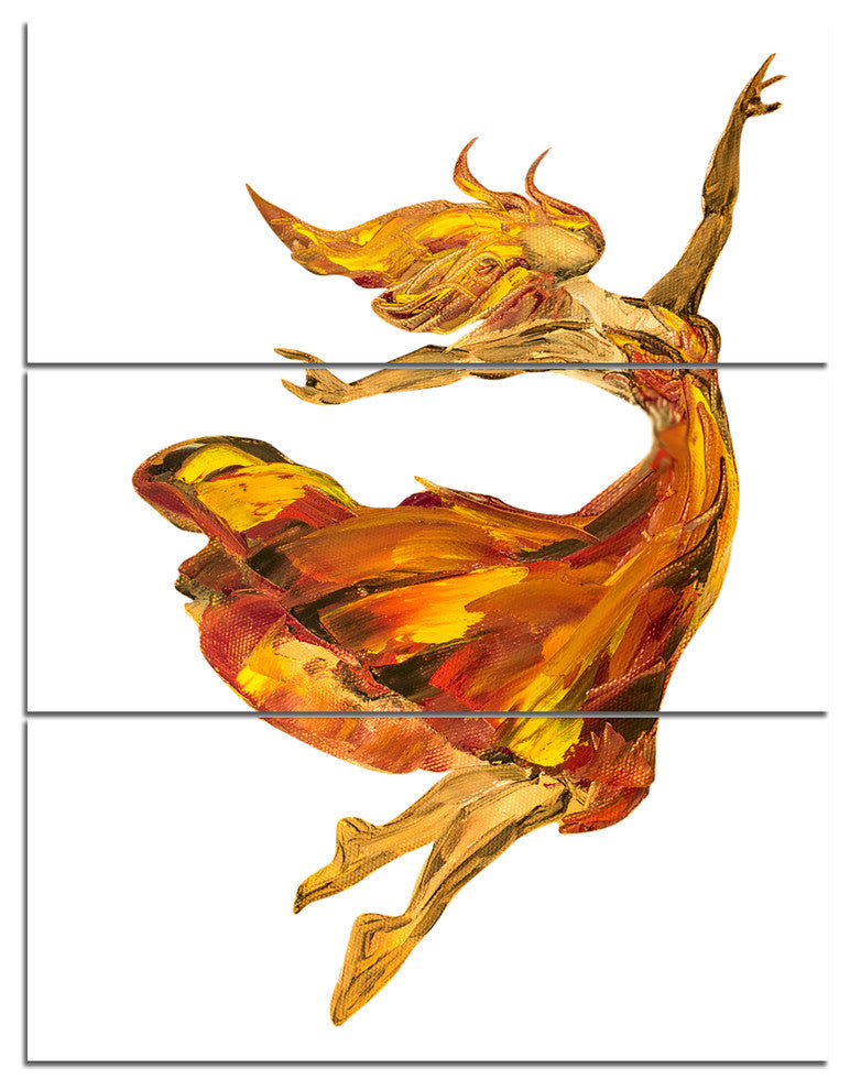 "Fire Ballerina" Glossy Metal Wall Art, 3 Panels, 28"x36"