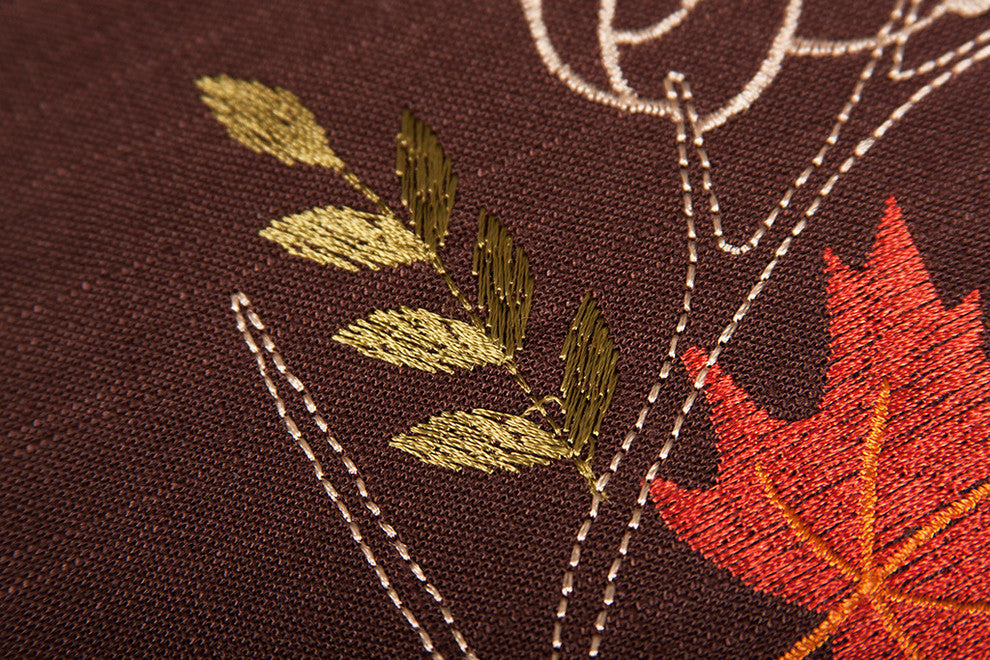 Autumn Branches Embroidered Fall Round Placemats, Coffee, 16" Round, Set of 4