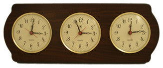 Triple Quartz Clock on Ash Wood With Brass Bezel