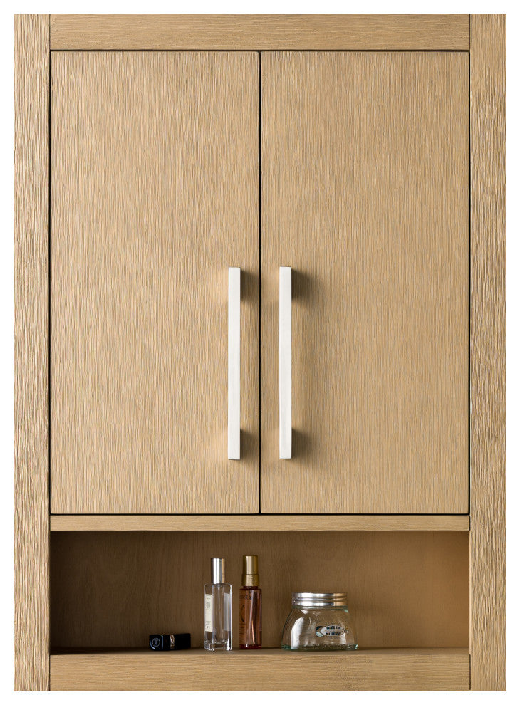 Vanity Art 24" Wall Mounted Bathroom Storage Cabinet, Natural Oak, Brushed Nickel Handle