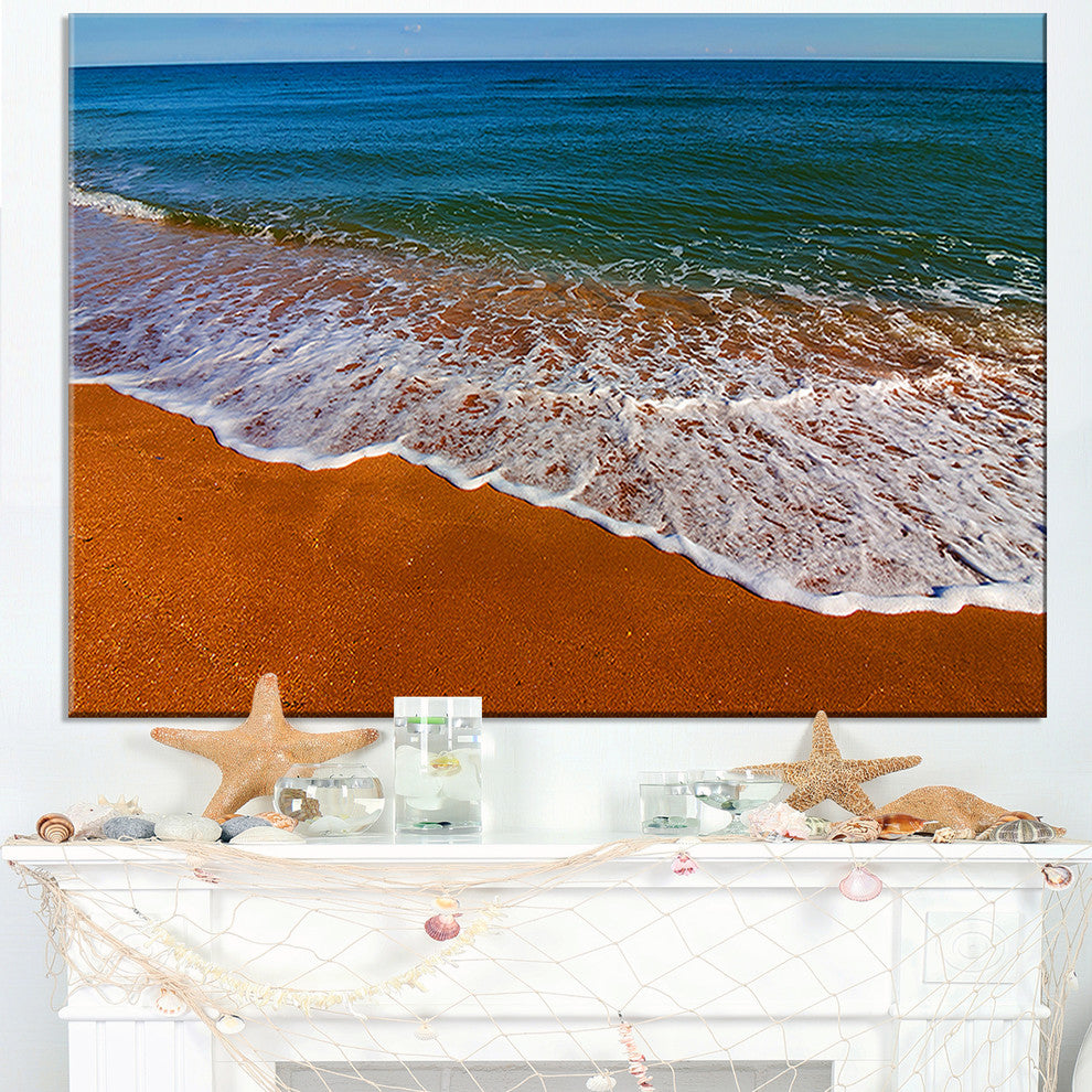 "Summer Beach With White Waves" Modern Beach Canvas Art Print, 40"x20"