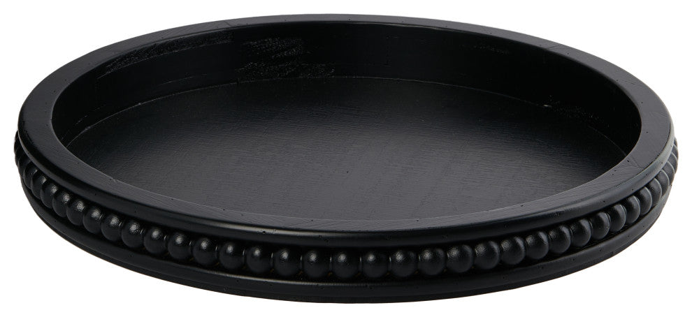 Farmhouse Decorative Round Wood Tray with Hobnail Edge, Black