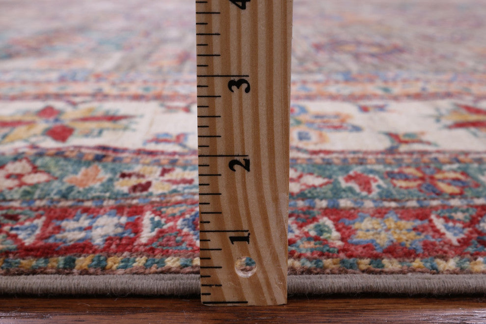 8' 0" X 10' 3" Super Kazak Geometric Handmade Wool Rug Q9779